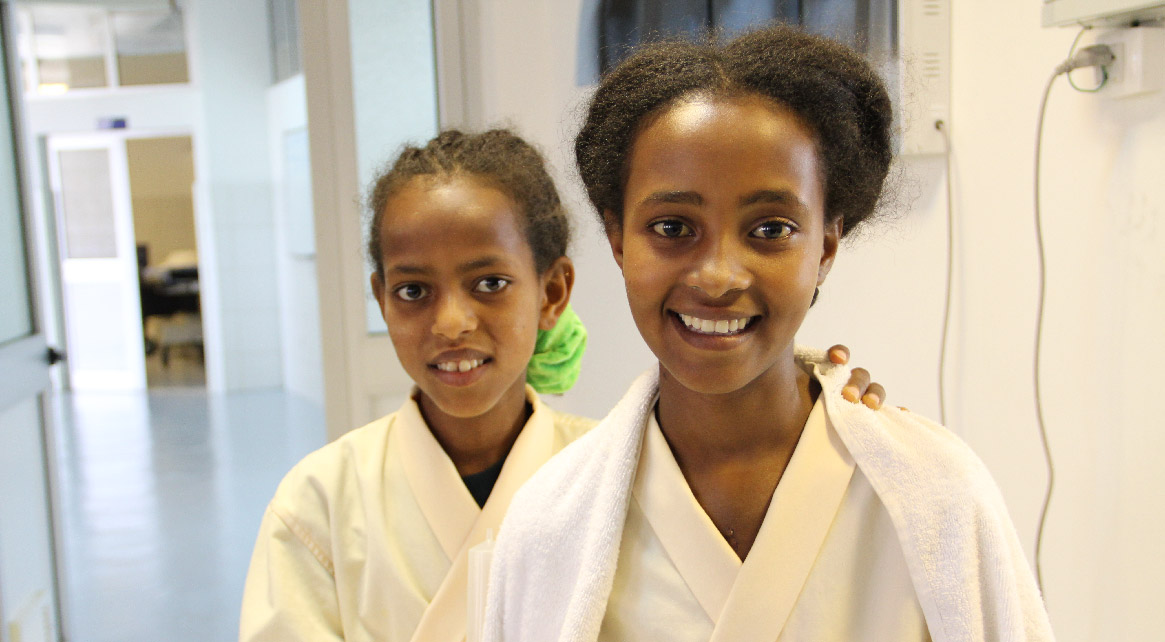 Image of Ethiopian girls posing for picture in hospital
